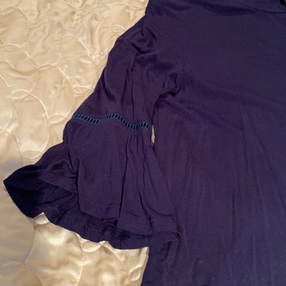 Navy blouse with interesting bell sleeves